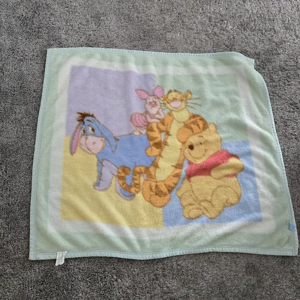 Disney Baby pastel green Winnie the Pooh, Tiger, Piglet soft blanket